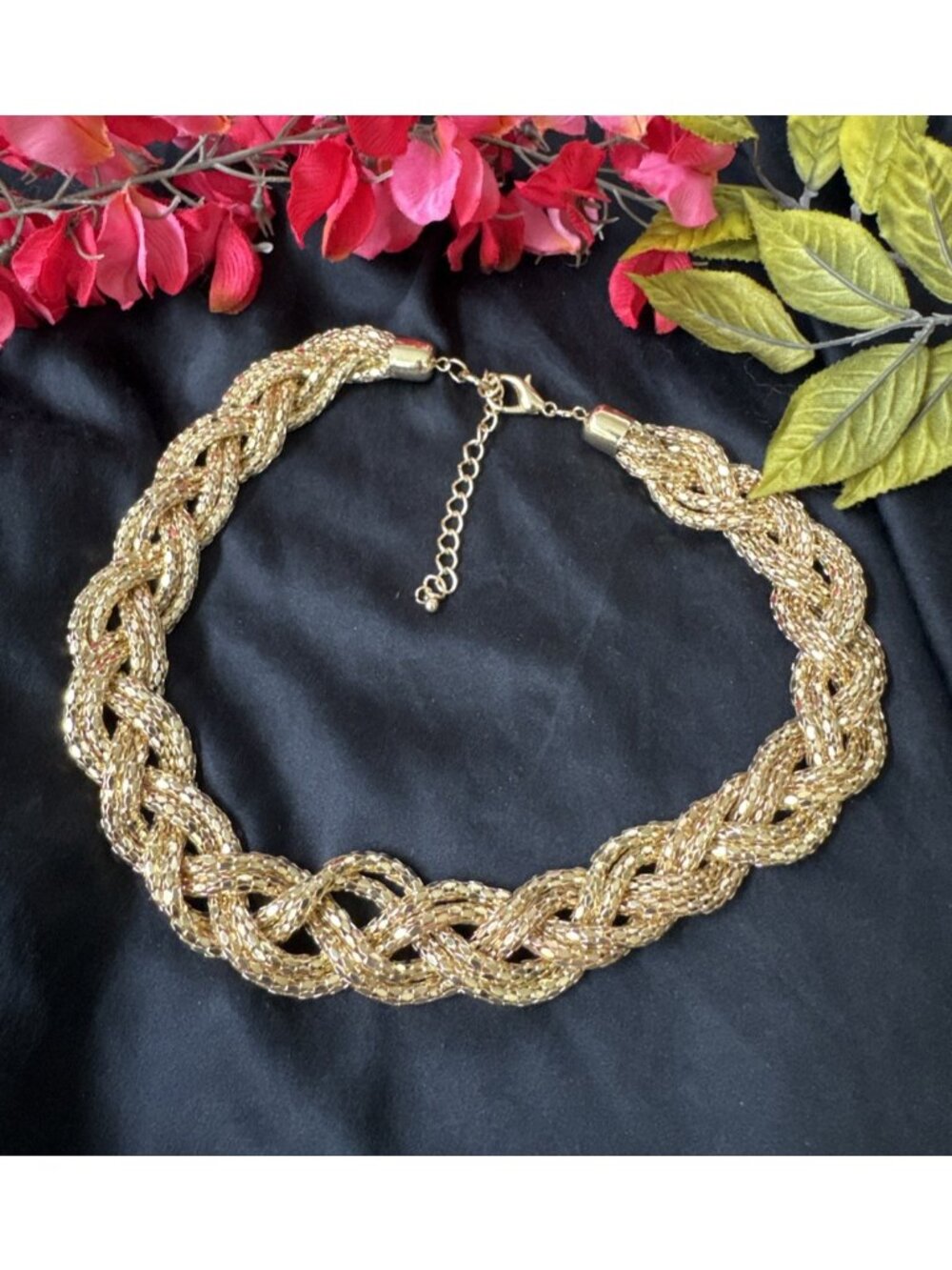 Chunky 22.5" Braided Goldtone Bib Collar Choker Statement Necklace NEW